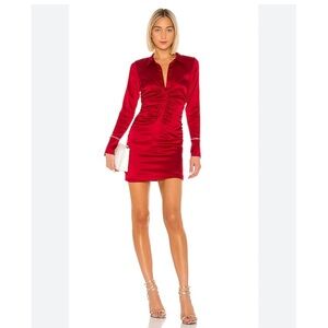 Alexis Jorja Satin Ruched Button Cuffs Mini Dress L